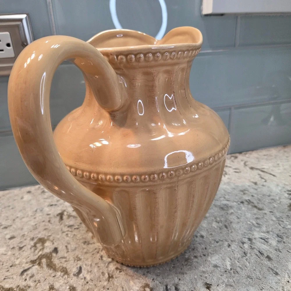 Retired Homestead by At Home America Gold Ceramic Pitcher Beaded Farmhouse Decor
